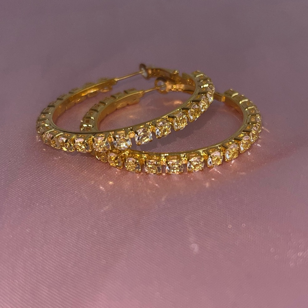 Gold rhinestone hoop earrings